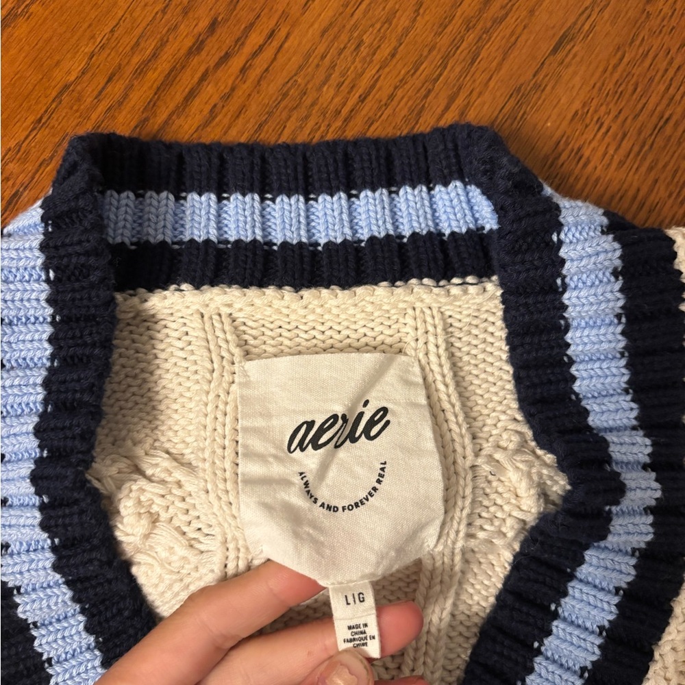 Aerie cropped cable knit v-neck sweater womens L - Picture 6 of 6